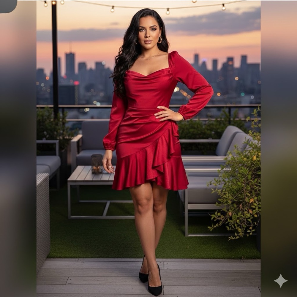 Never worn Bundle2 Red Mini Dress XL Elegant & Flirty &red earrings nwot pit 21"